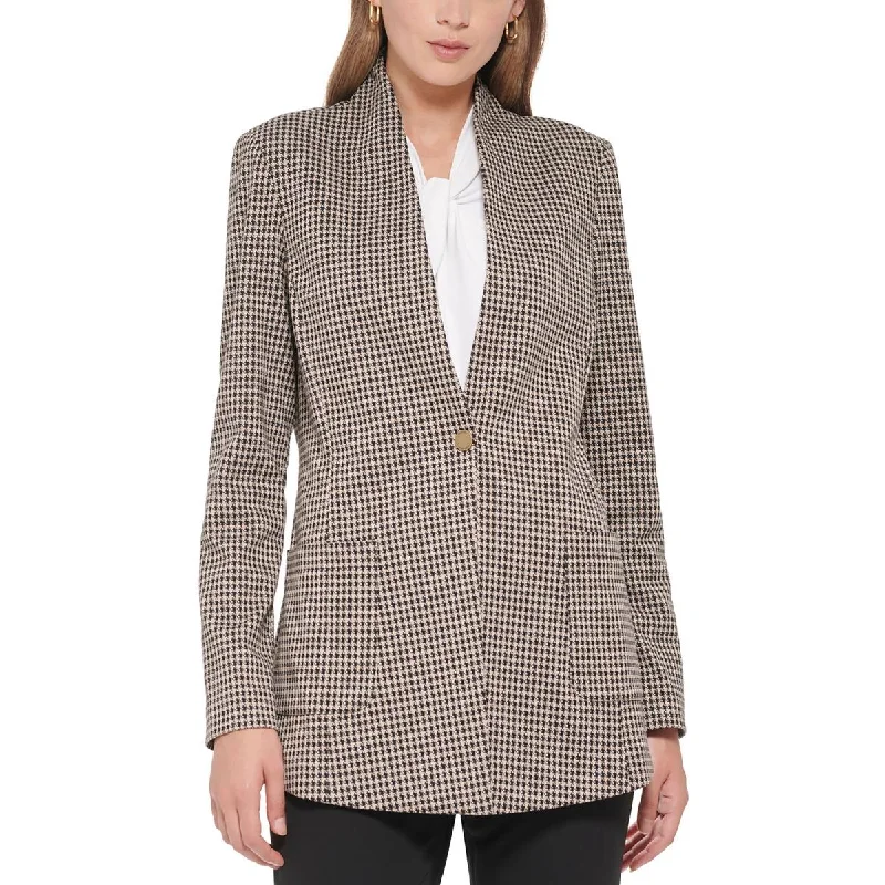 soft touch sherpa coat for women -Tommy Hilfiger Womens Houndstooth Knit One-Button Blazer