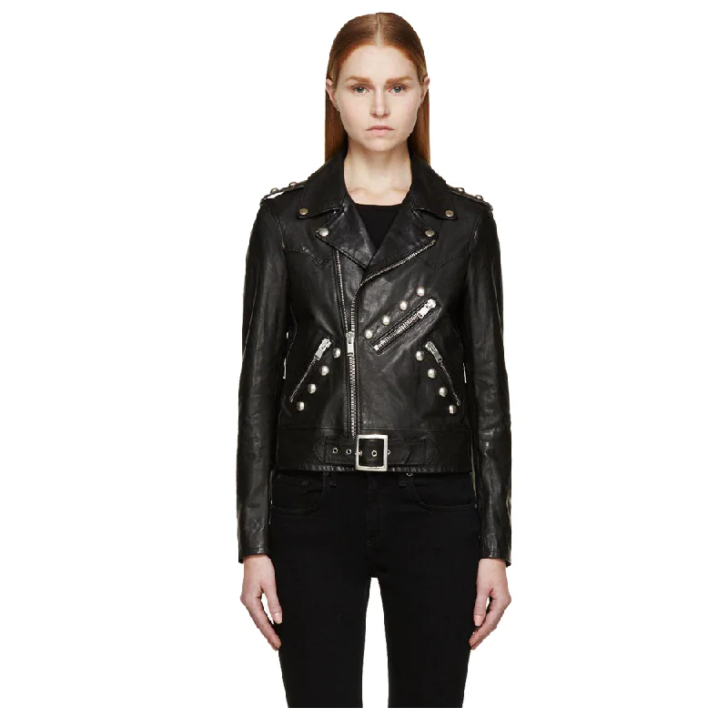 women's travel-friendly jacket -WOMEN MILITARY STYLE SLIM FIT LEATHER JACKET