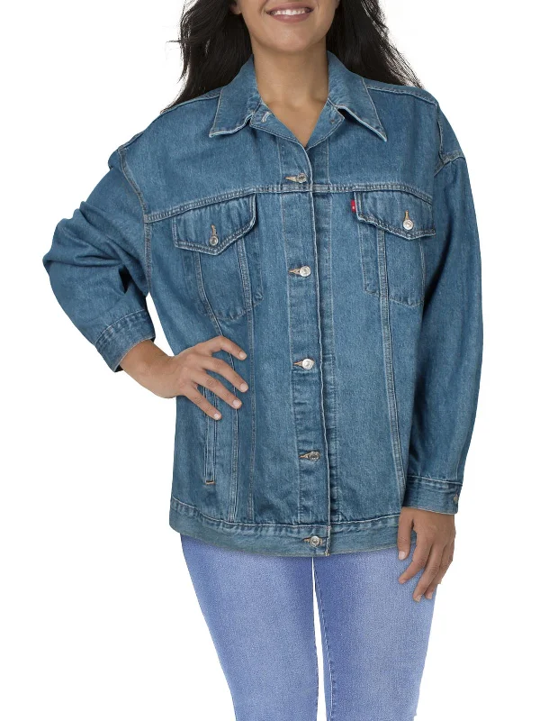 chic oversized blazer for women -Plus Womens Jean Baggy Denim Jacket