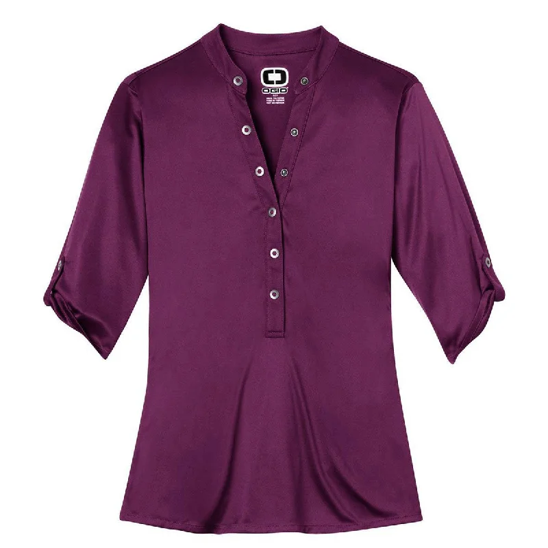 elegant crochet lace blouse for women -OGIO Women's Purple Luxe Crush Henley