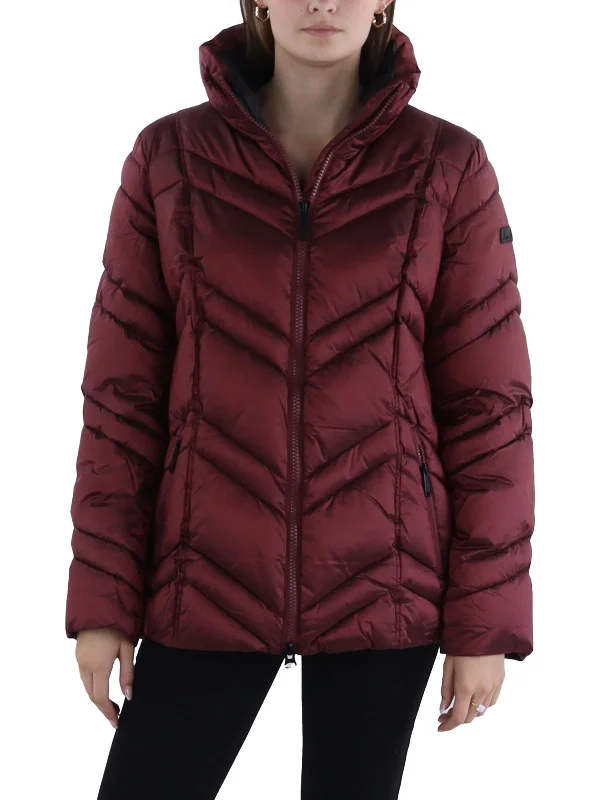 casual zip-up hoodie jacket for women -Womens Quilted Short Puffer Jacket