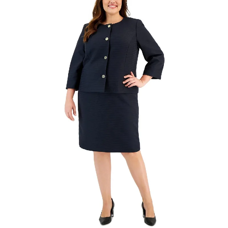 casual zip-up hoodie jacket for women -Le Suit Womens Plus Office Business Collarless Blazer