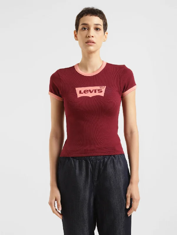 women's breathable linen tunic -Women's Brand Logo Slim Fit T-shirt