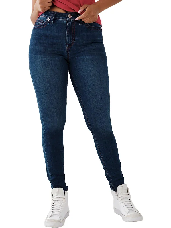 comfy mid-rise casual jeans for women -Halle Womens High Rise Dark Wash Skinny Jeans