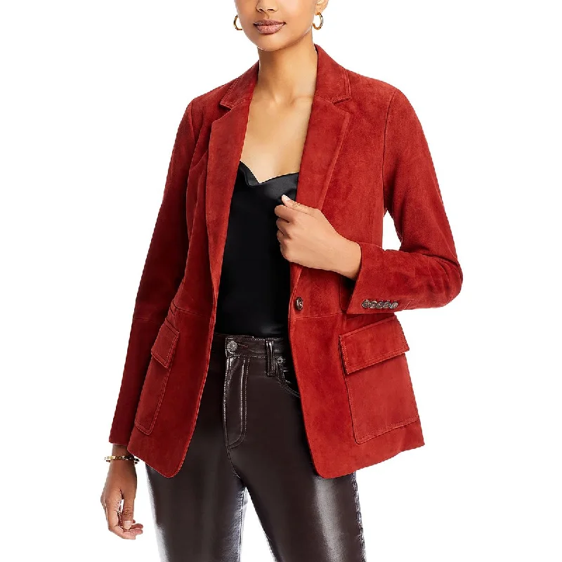 ladies' soft knit cardigan coat -Kobi Halperin Womens Brenna Suede Suit Separate One-Button Blazer