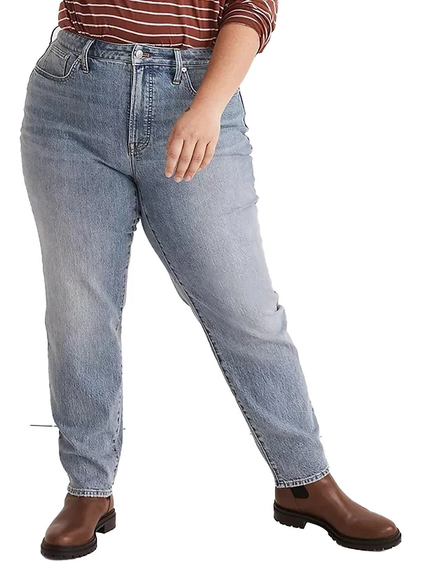 retro wide-leg jeans for ladies -Plus The Curvy Perfect Vintage Womens High-Rise Medium Wash Straight Leg Jeans