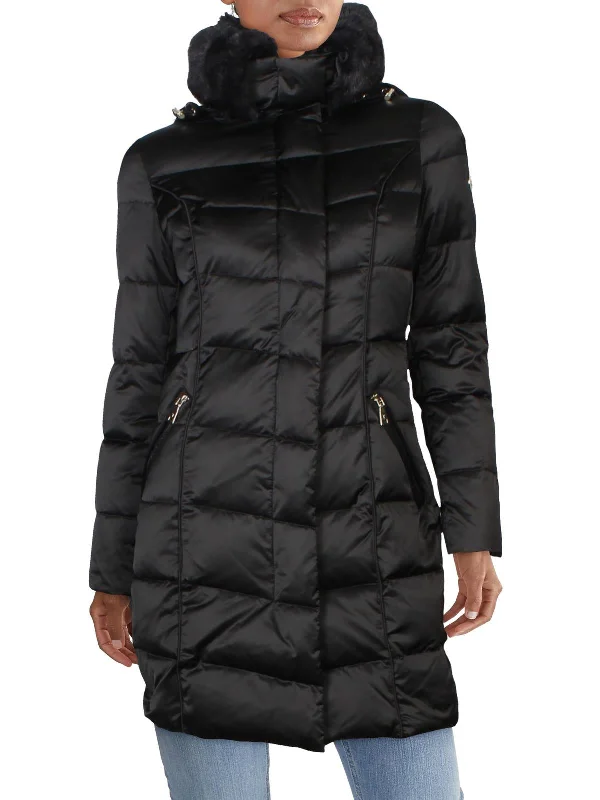 women's casual denim jacket -Womens Quilted Midi Puffer Coat