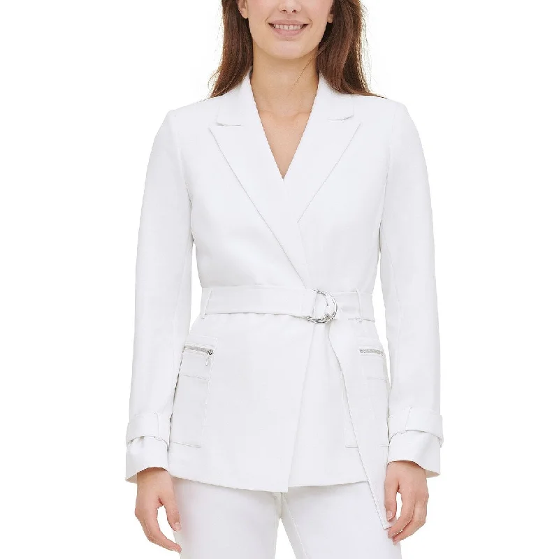 sleek satin bomber jacket for women -Calvin Klein Women's Belted Jacket White Size Large