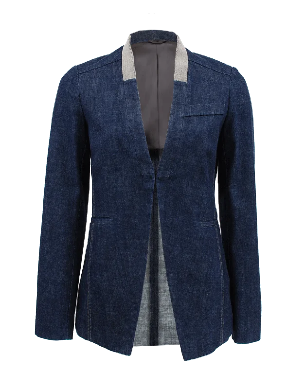 fitted wool blend coat for women -Denim Tux Monili Collar Jacket