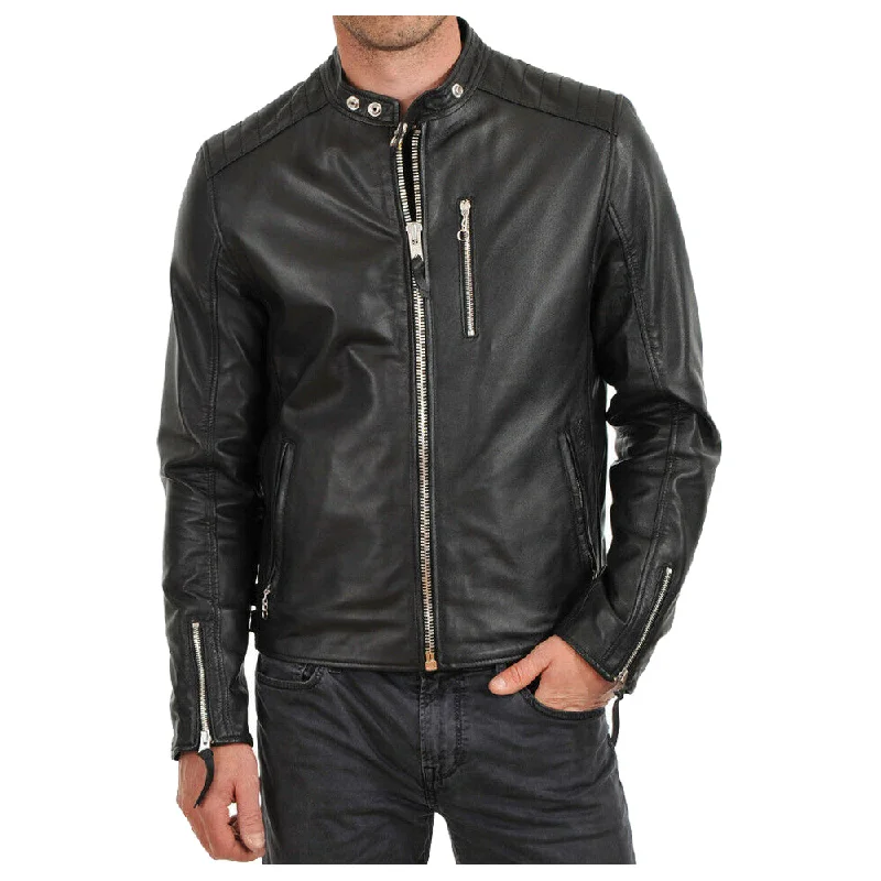 ladies' sporty windbreaker -Men Elegant Fashion Leather Jacket