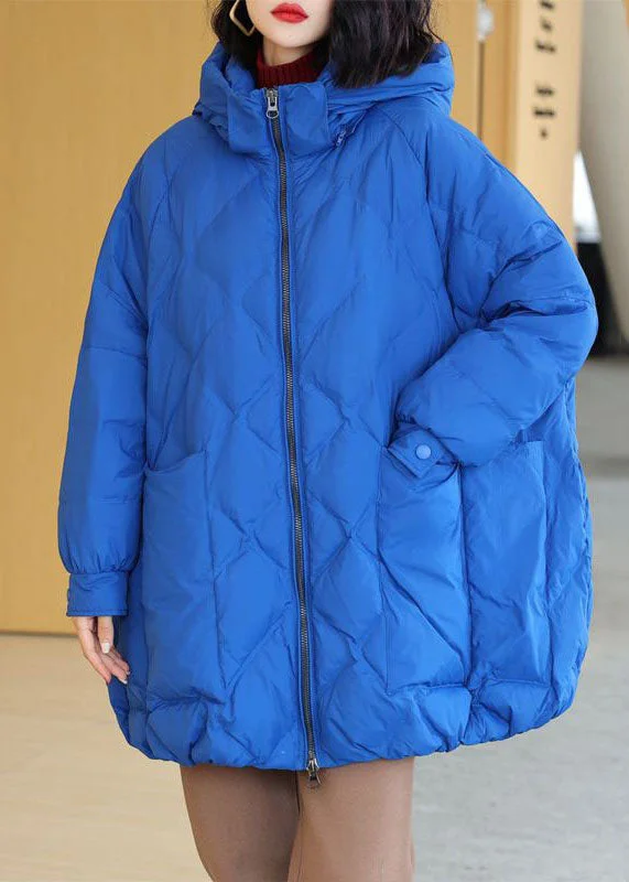 warm padded coat for women -Style Blue Hooded Oversized Duck Down Puffer Jacket Winter