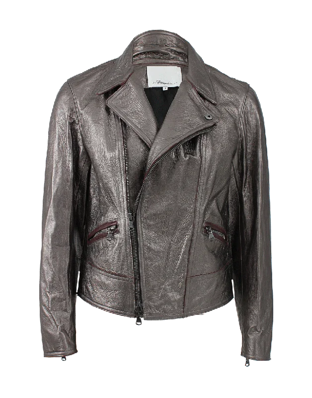 women's long trench coat -Leather Motorcycle Jacket