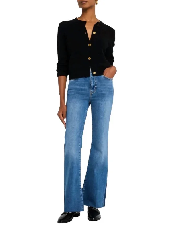 women's light wash bootcut jeans -Le Easy Flare Raw Fray Outseam Insert Jeans In Mermaid