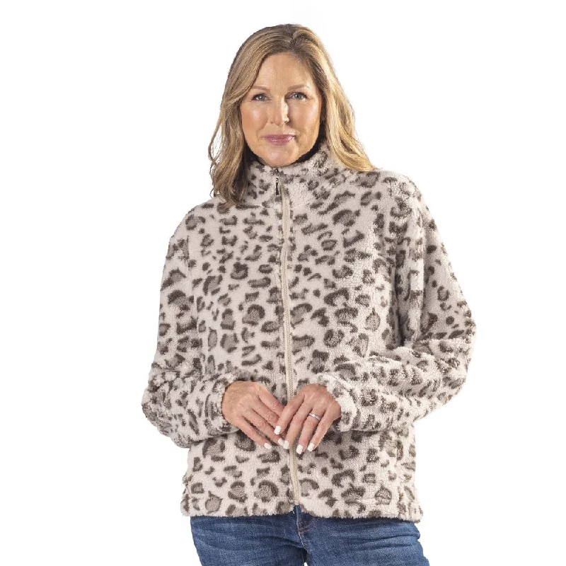 fashionable metallic puffer jacket for women -Leopard Print Teddy Bear Fleece Jacket