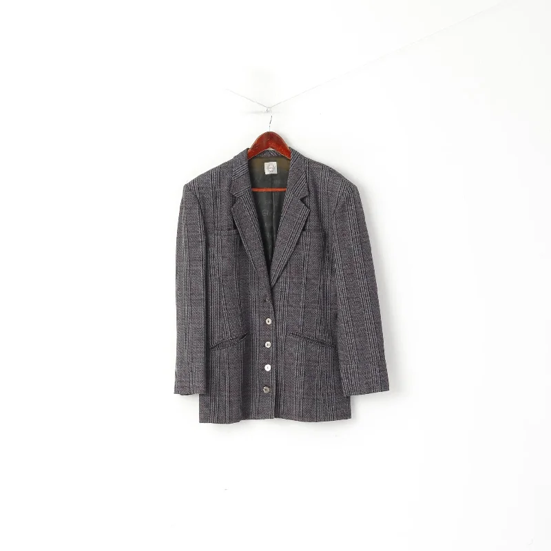 women's elegant cape coat -GMV Jeans Women M Blazer Purple Grey Check Vintage Single Breasted Jacket