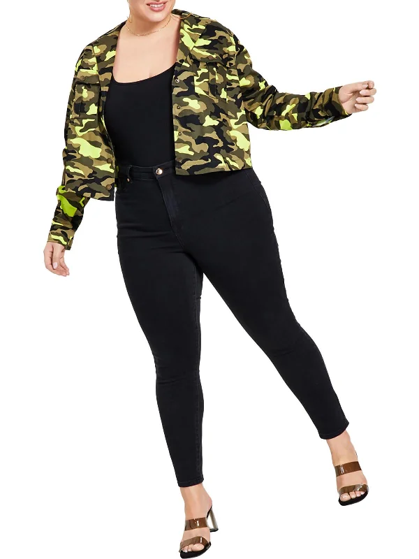 women's lightweight jacket -Plus Womens Camo Cargo Overcoat