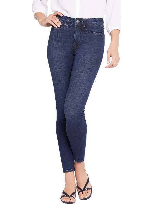 women's fold hem relaxed jeans -Ami Womens High-Rise Dark Wash Skinny Jeans