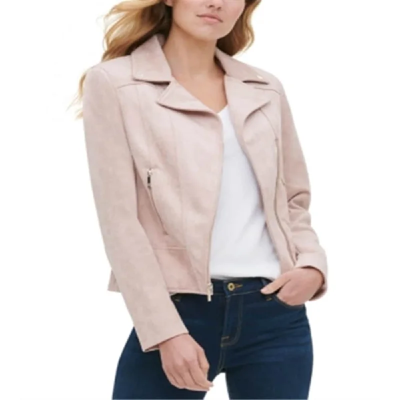 women's outdoor fleece jacket -Tommy Hilfiger Women's Faux Suede Moto Jacket Pink Size 10 - 29