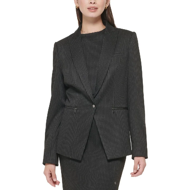 winter-ready faux shearling jacket for women -Calvin Klein Womens Pinstripe Office One-Button Blazer