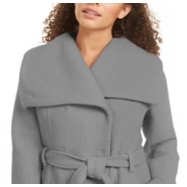 professional work blazer for women -Madden Girl Junior's Asymmetrical Belted Wrap Coat Gray Size Xx-Large