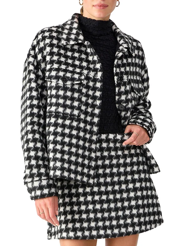 women's fur-trimmed parka -Womens Wool Blend Houndstooth Shirt Jacket