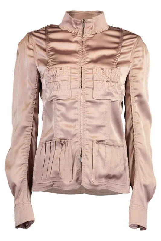 women's waterproof raincoat -Long Sleeve Pleat Pocket Jacket