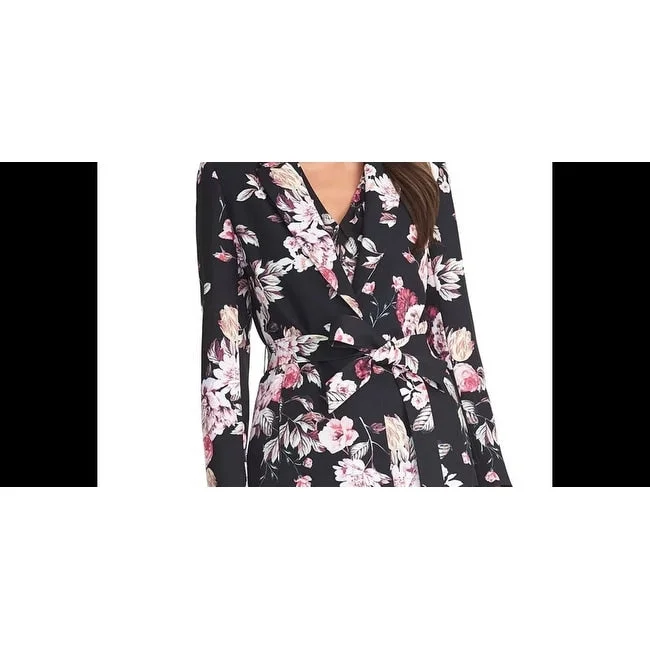 women's slim fit blazer -Rachel Roy Women's Calli Floral-Print Belted Jacket Black Size X-Large