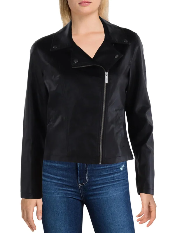 ladies' faux suede jacket -Trina Womens Faux Leather Short Motorcycle Jacket