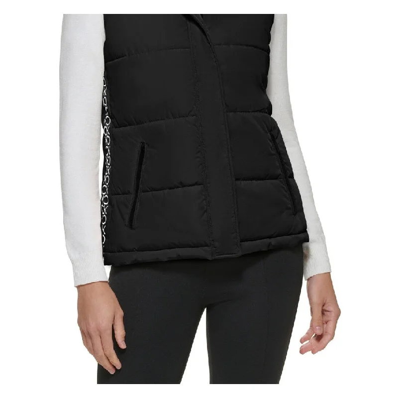 elegant wool cape for women -Calvin Klein Women's Side Logo Puffer Vest Black Size X-Large