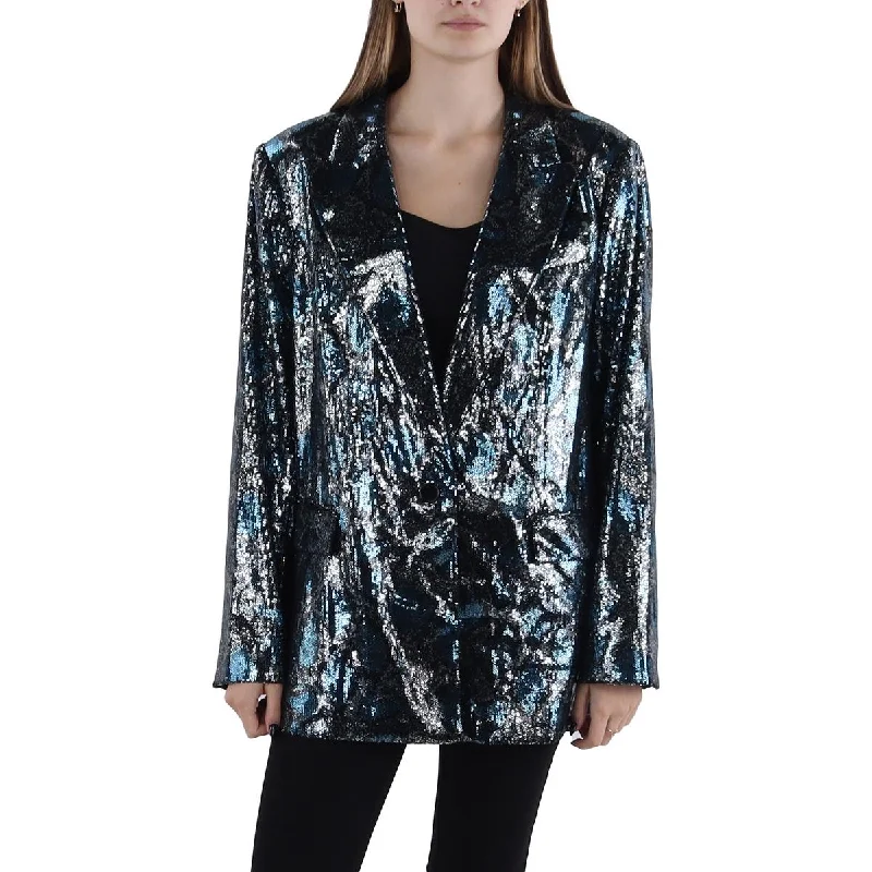 classic women's wool coat -Kobi Halperin Womens Audrey Sequined Suit Separate One-Button Blazer