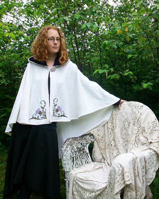 elegant wool cape for women -Thistles Arran Hooded Cape