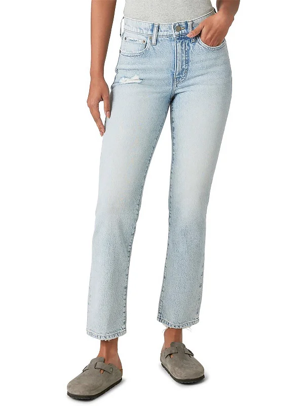 trendy color-blocked jeans for women -Zoe Womens High-Rise Distressed Straight Leg Jeans