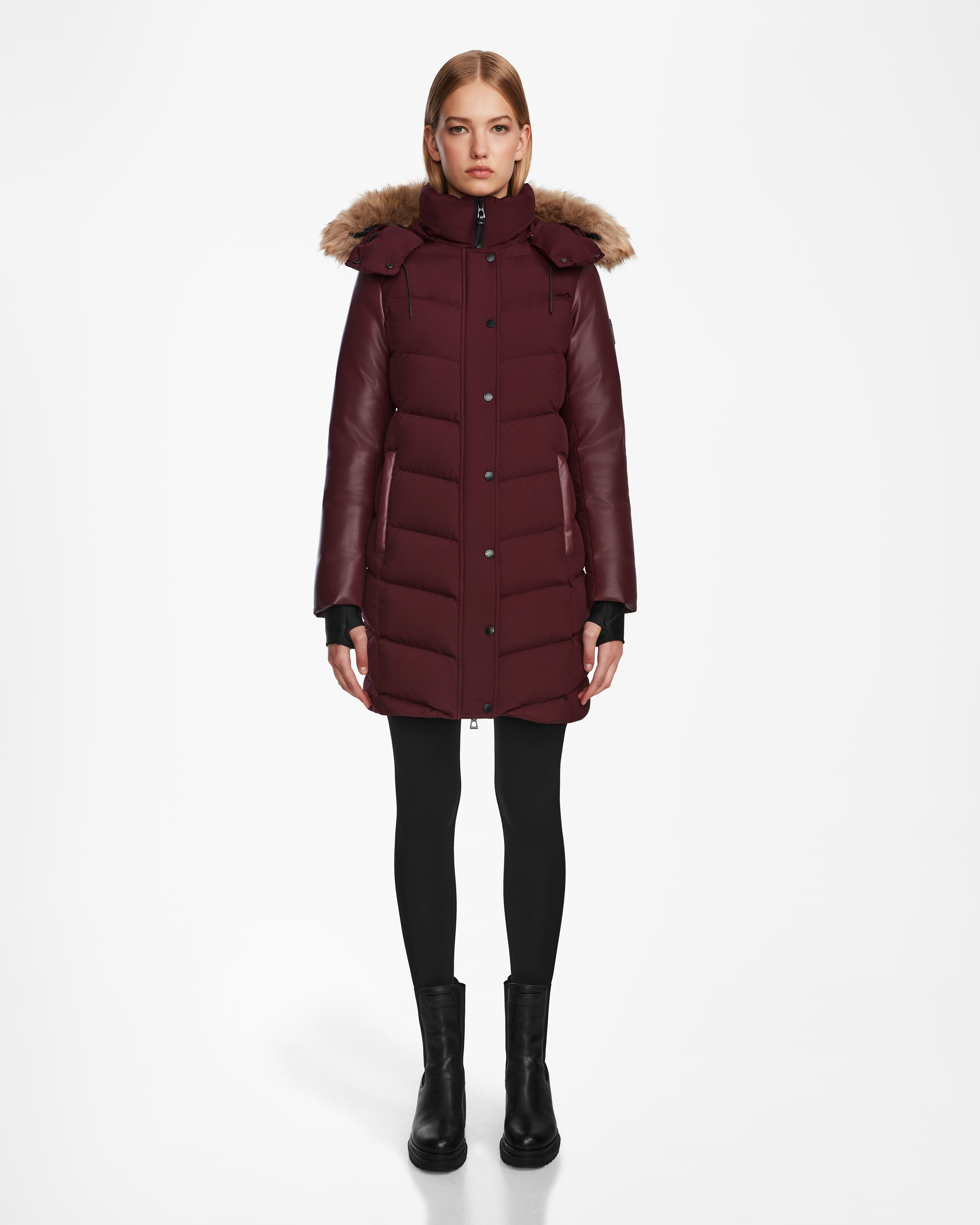 women's mid-length wool coat -ELSA - L123535 Wine