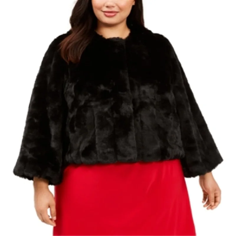 women's elegant cape coat -Calvin Klein Women's Faux Fur Puffer Formal Coat Black Size 3X