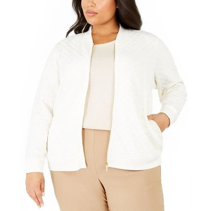 ladies' lightweight anorak coat -Charter Club Women's Textured Knit Bomber Jacket White Size Large