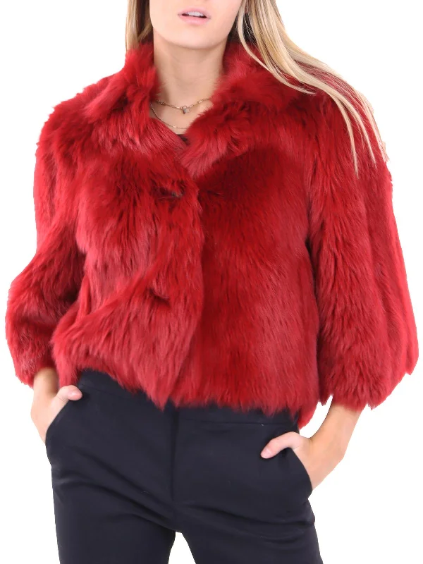 women's slim fit blazer -Womens Fur Reversible Cropped Jacket