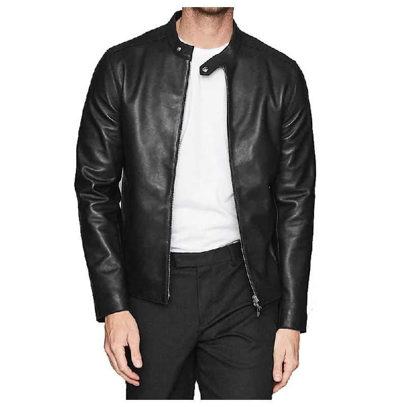 oversized women's coat -Men Leather Cafe Racer Jacket