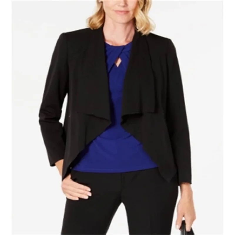 casual oversized shacket for women -Kasper Women's Open Front Draped Lapel Jacket Black Size 18