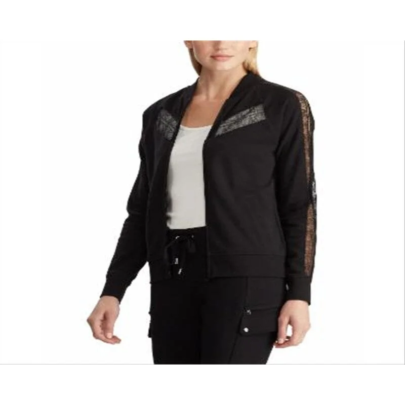 sporty track jacket for women -Ralph Lauren Women's Lace Trim Fleece Jacket Black Size -M