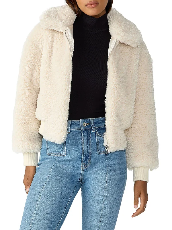 casual zip-up hoodie jacket for women -Womens Short Cold Weather Faux Fur Coat