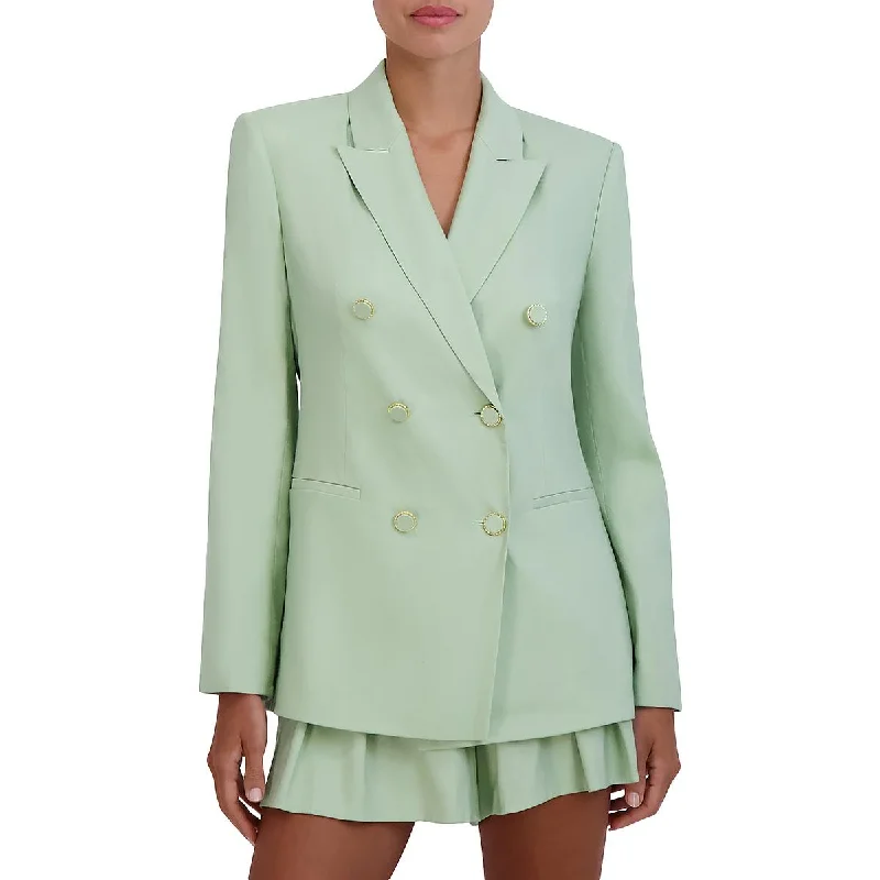 stylish women's blazer -BCBGMAXAZRIA Womens Linen Blend Long Sleeve Double-Breasted Blazer