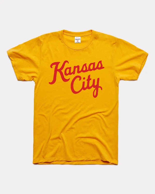 women's silky satin blouse -Kansas City Script Vintage Gold T-Shirt